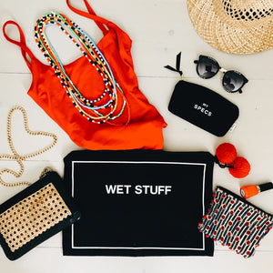 Nassbeutel Bikini Aufbewahrung schwarz WET STUFF Druck – PURVIDA Design