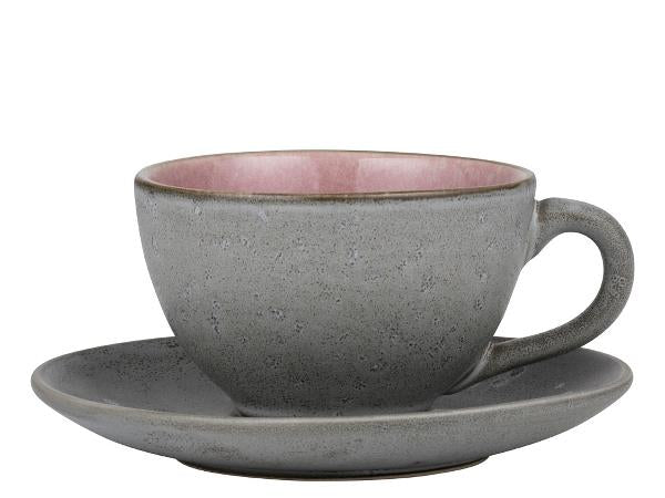 Tasse Keramik Kaffee Tee 2er Set grau rosa - P U R V I D A 
