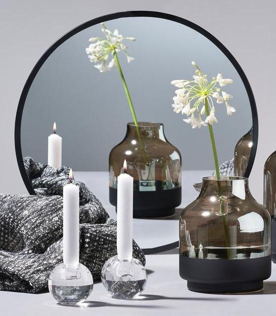 Spiegel rund schwarz 50 cm - P U R V I D A 