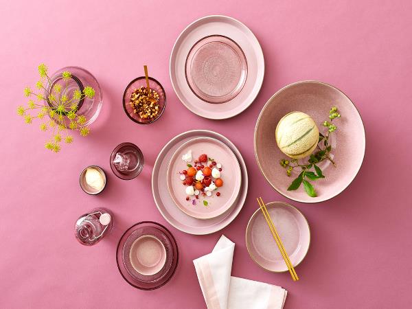 Teller Geschirr Steingut rosa grau – PURVIDA Design