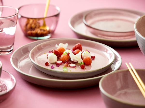 Teller Geschirr Steingut rosa grau – PURVIDA Design